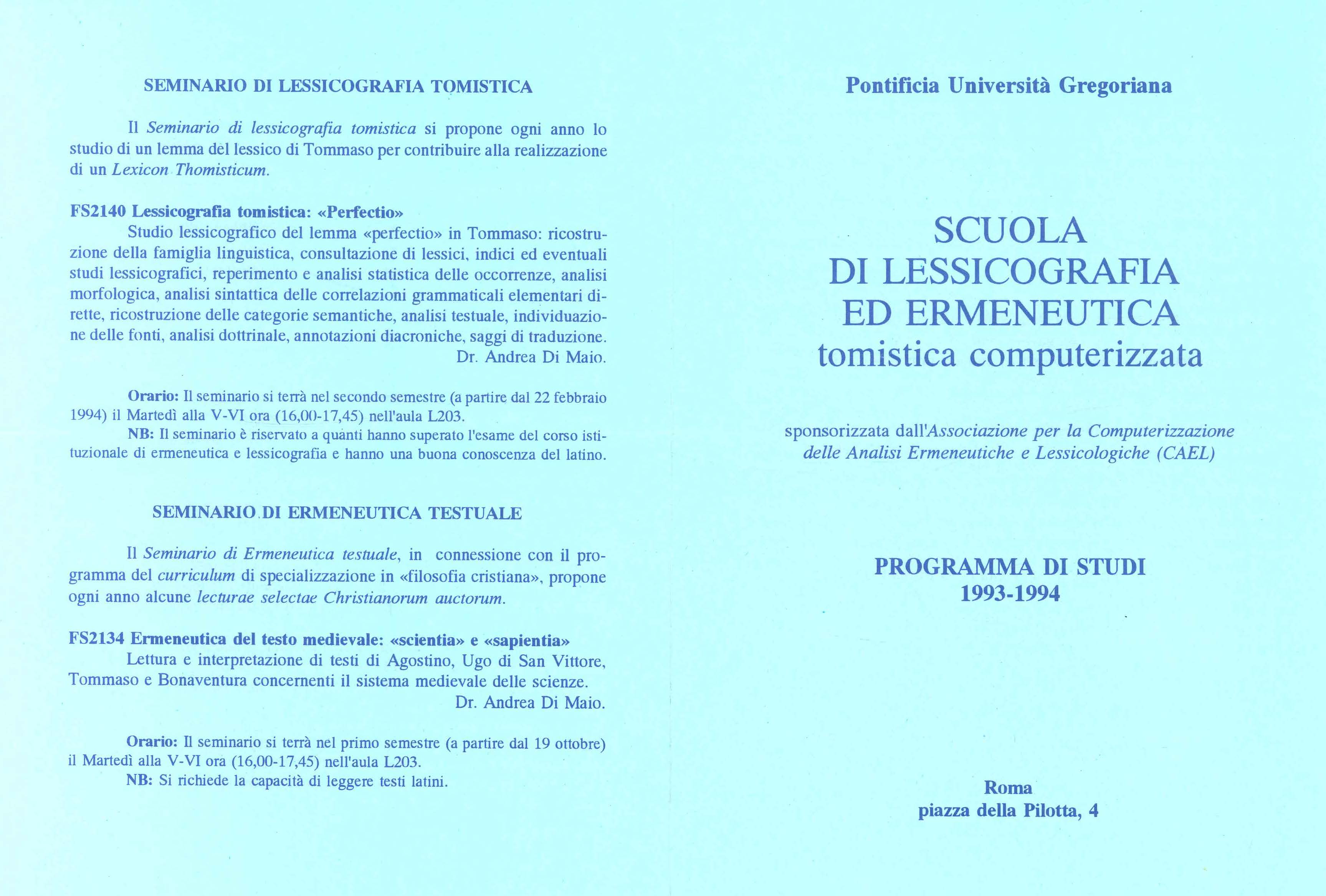 Programa de estudios de la Escuela de Lexicografía y Hermenéutica tomística computarizada   